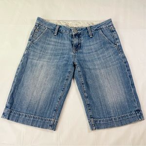 Miss Me Shorts 27 Reminisce Blue Denim Distressed Bermuda Stretch